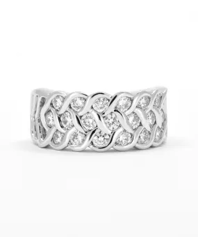 14K White Gold Scroll Bezel Set Right Hand Ring