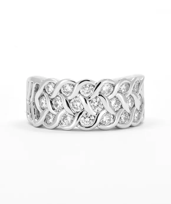 14K White Gold Scroll Bezel Set Right Hand Ring