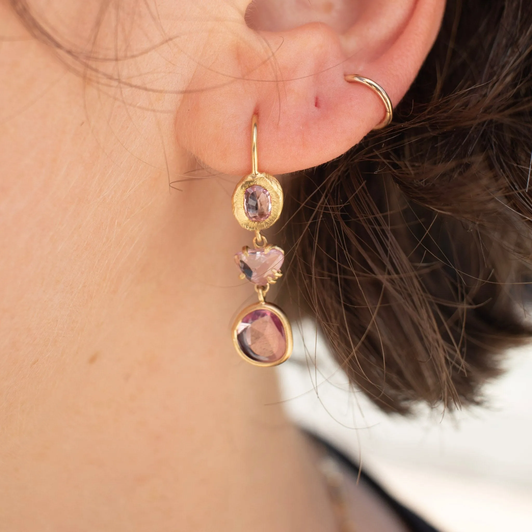 18K Triple Drop Earring in Ruby