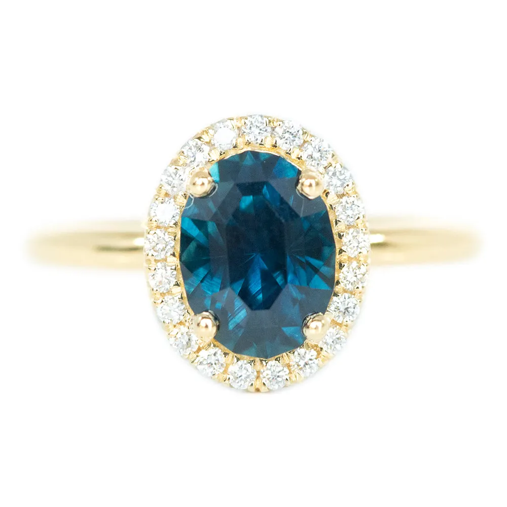 2.29ct Oval Blue Montana Sapphire Diamond Halo In 14k Yellow Gold