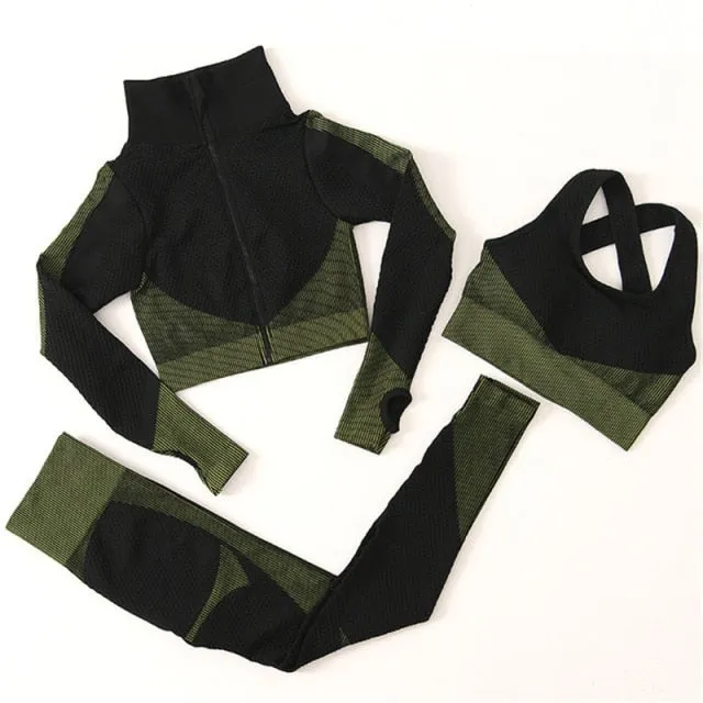 2/3Pcs Seamless Yoga Set Gym Fitness Clothing Women Yoga Suit Sportswear Female