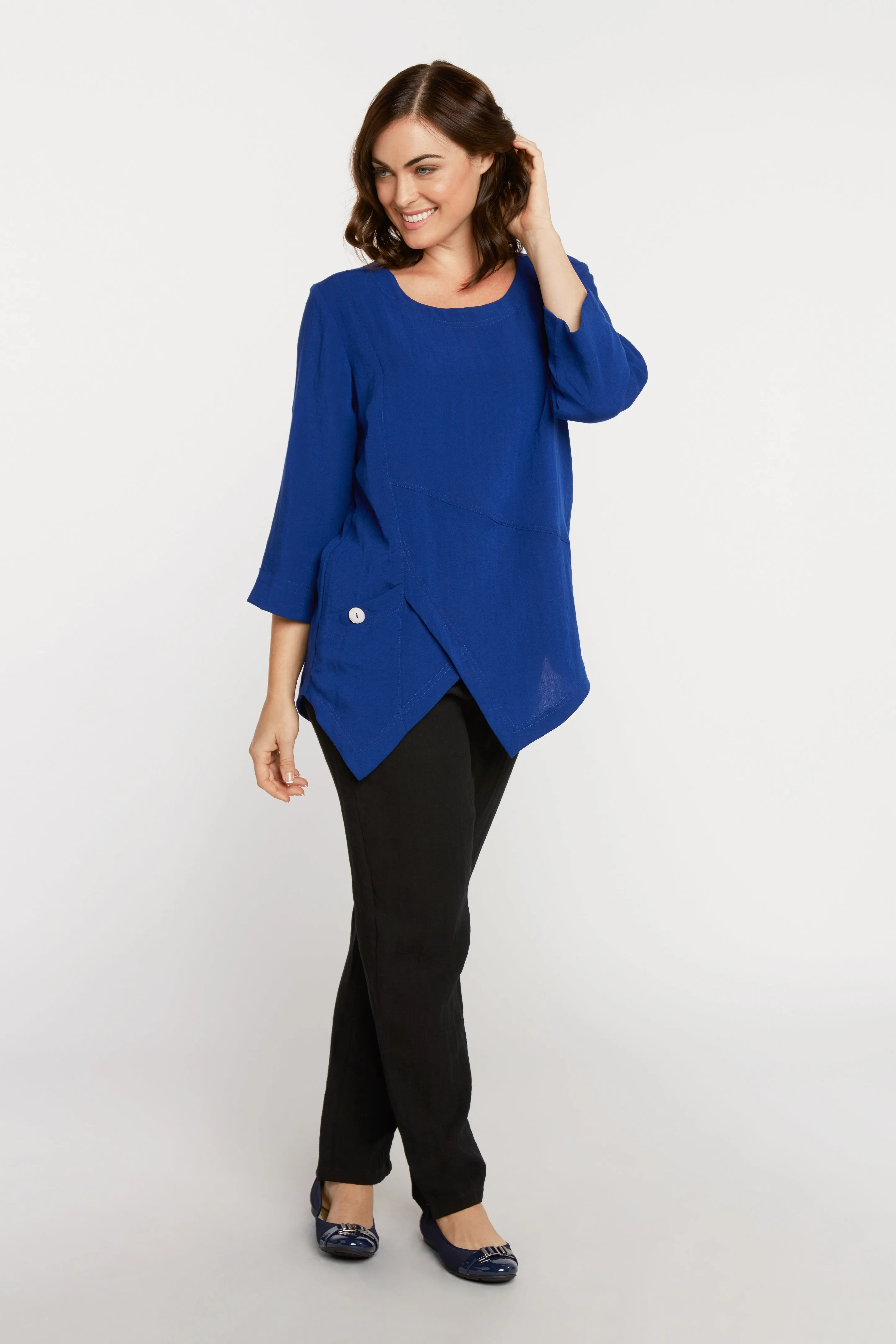 AA123 - Linen Pullover w/ Asymmetric Hem