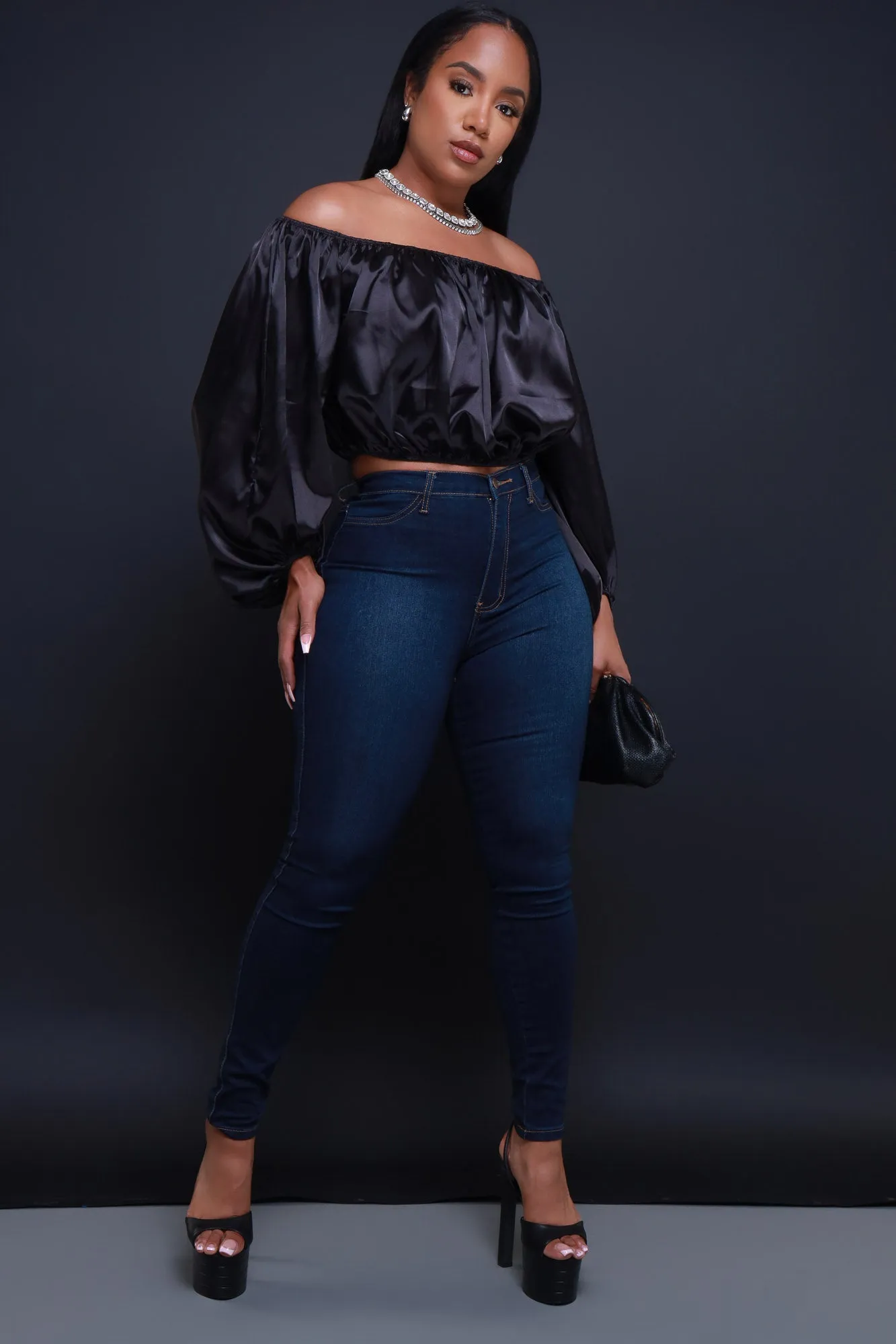 All For You Off The Shoulder Crop Top - Black