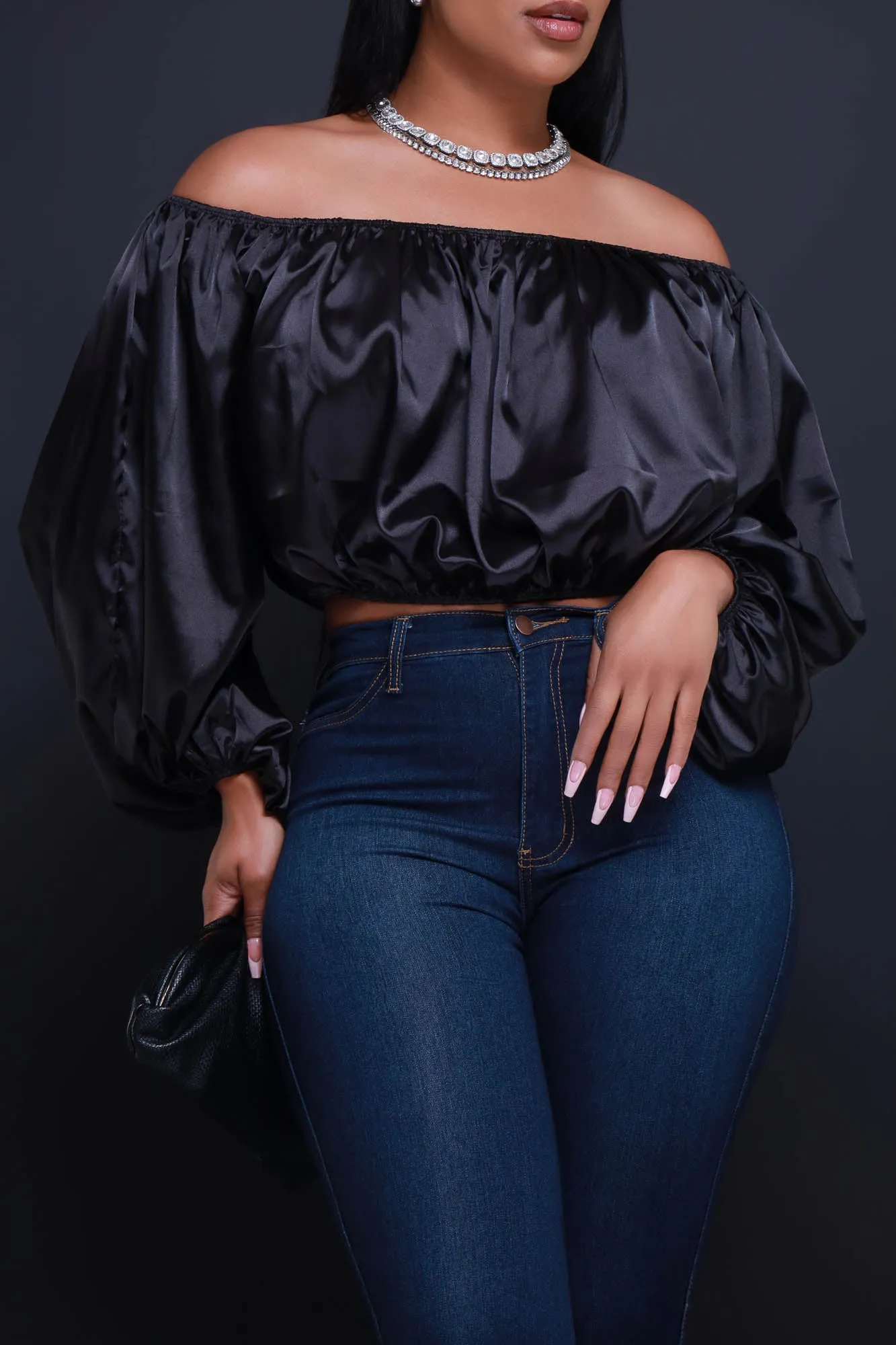 All For You Off The Shoulder Crop Top - Black