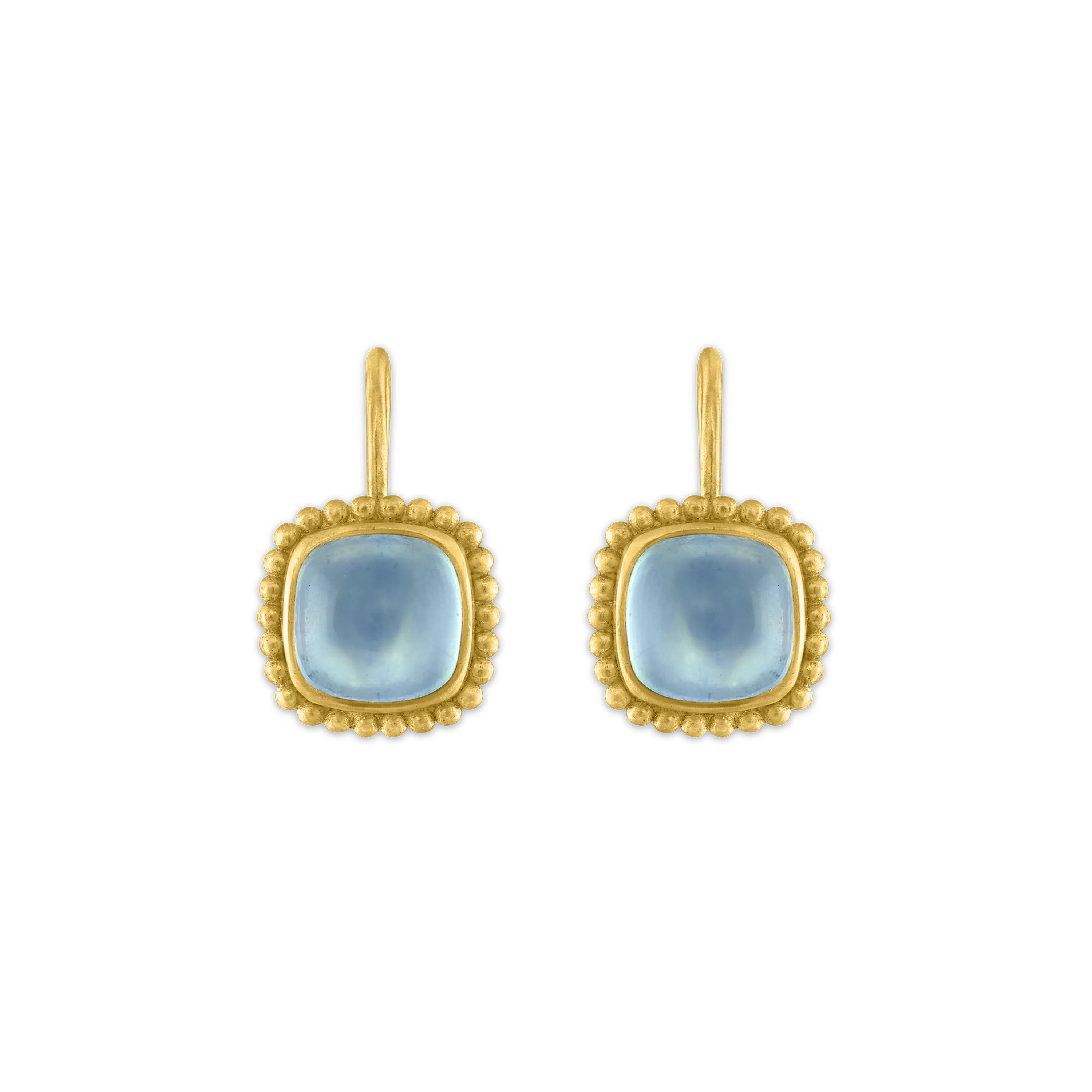 Aquamarine Granulated Cushion Hook Earrings