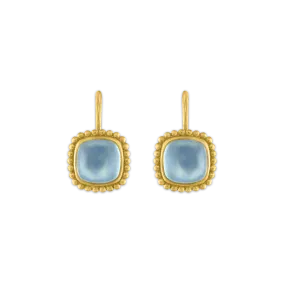 Aquamarine Granulated Cushion Hook Earrings