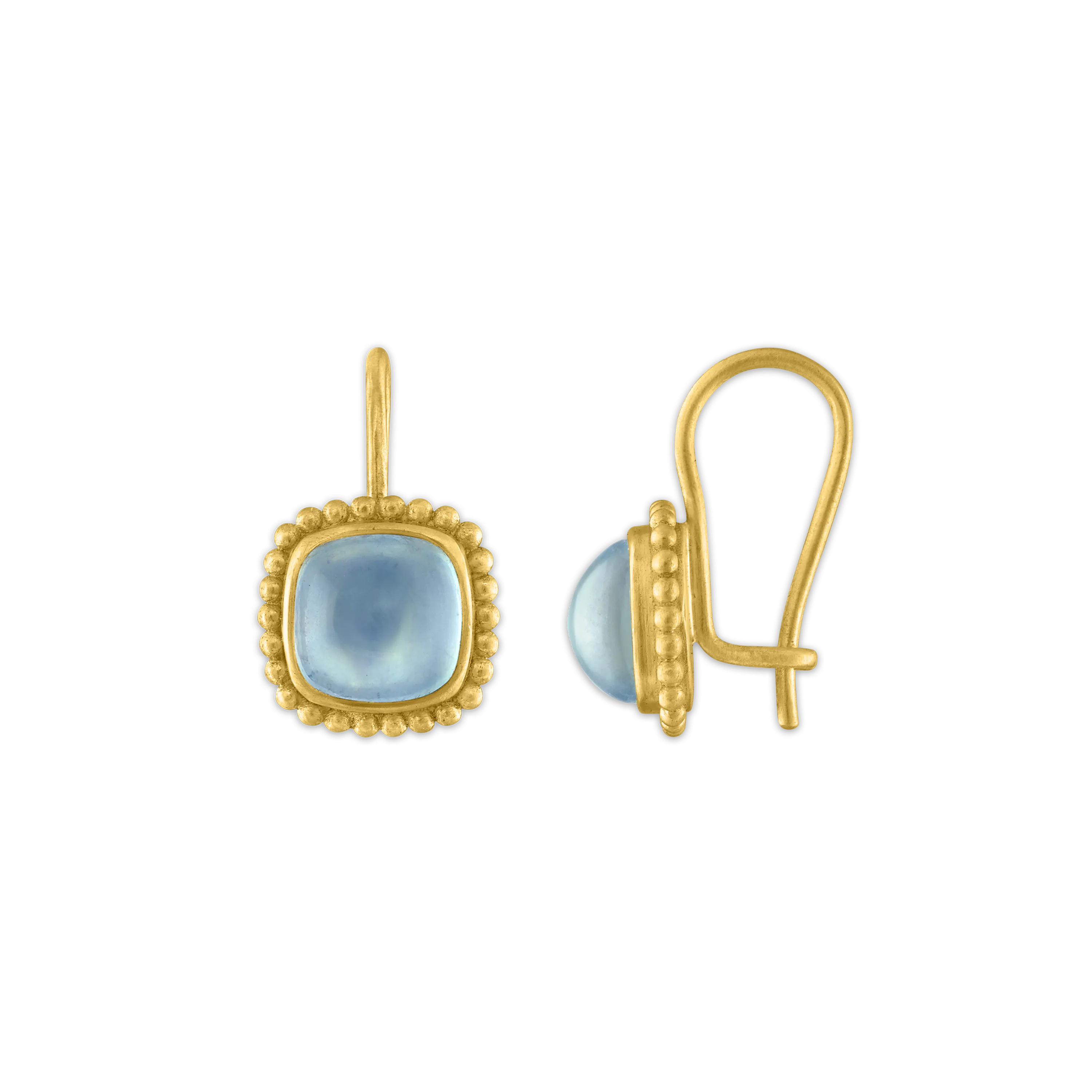 Aquamarine Granulated Cushion Hook Earrings