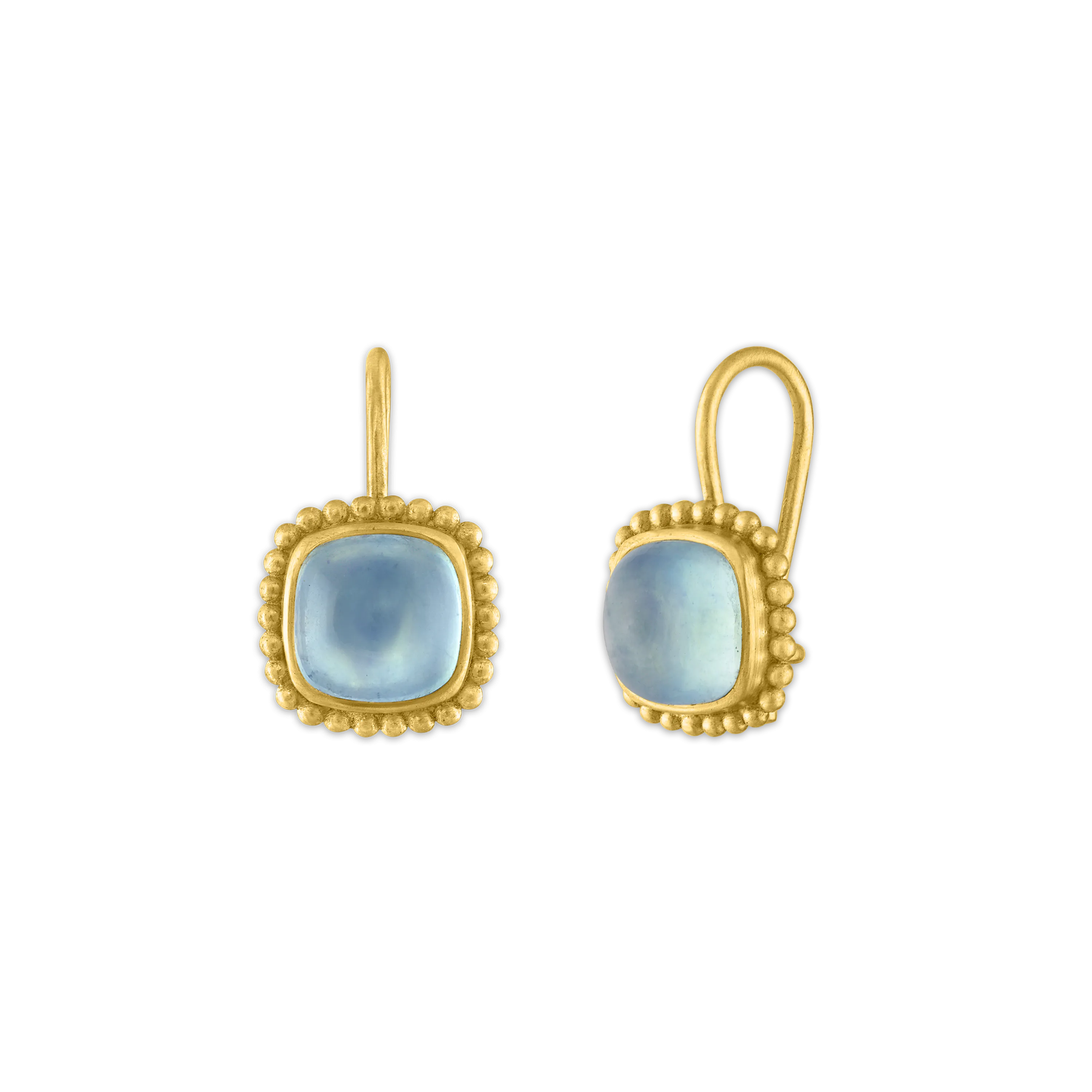 Aquamarine Granulated Cushion Hook Earrings