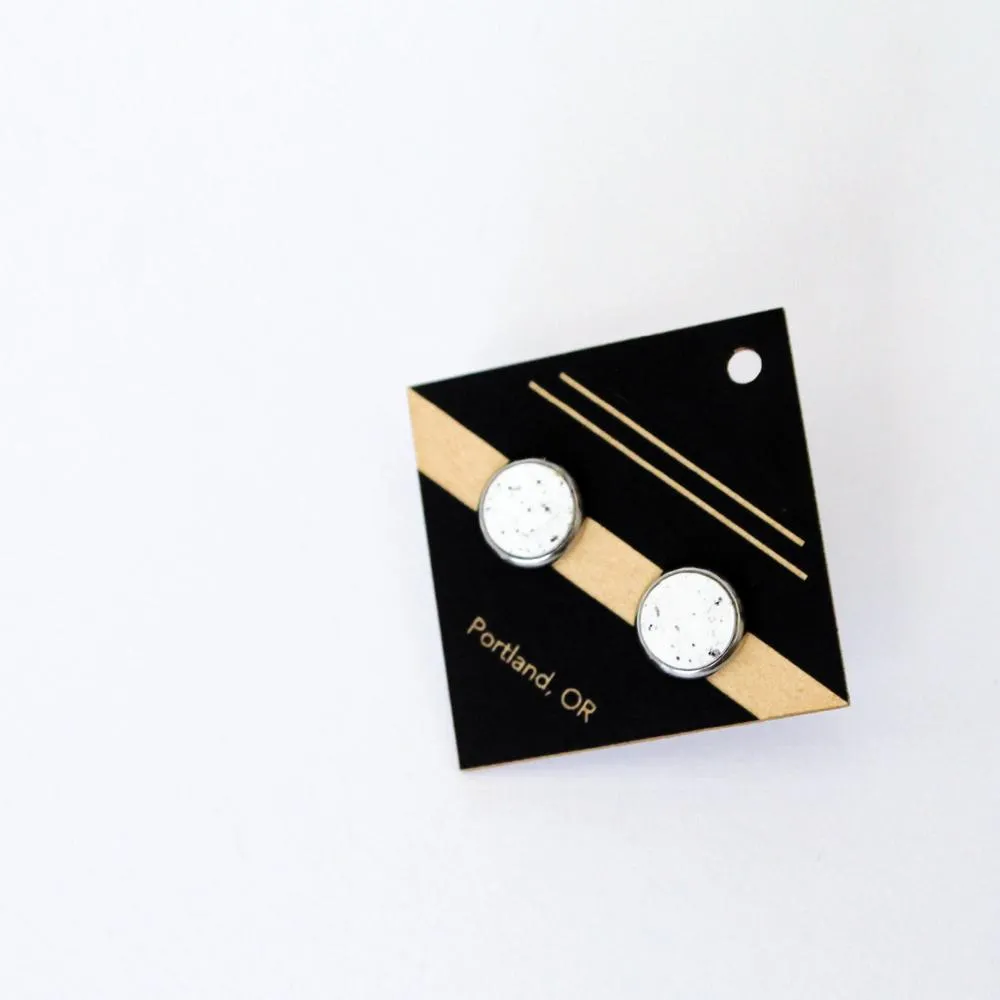 Architectural Laser Cut Birch Stud Earrings: Natural Faux Granite Stud