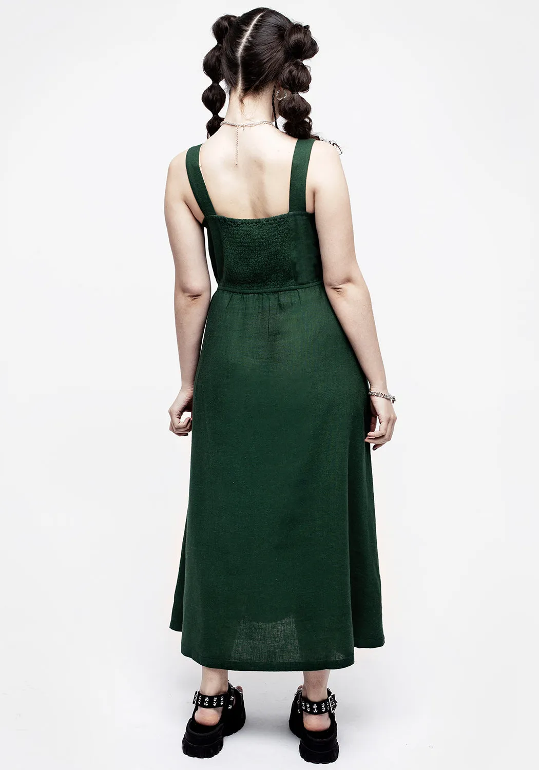 Basilisk Green Linen Blend Midaxi Dress