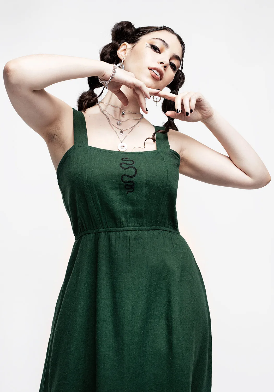 Basilisk Green Linen Blend Midaxi Dress