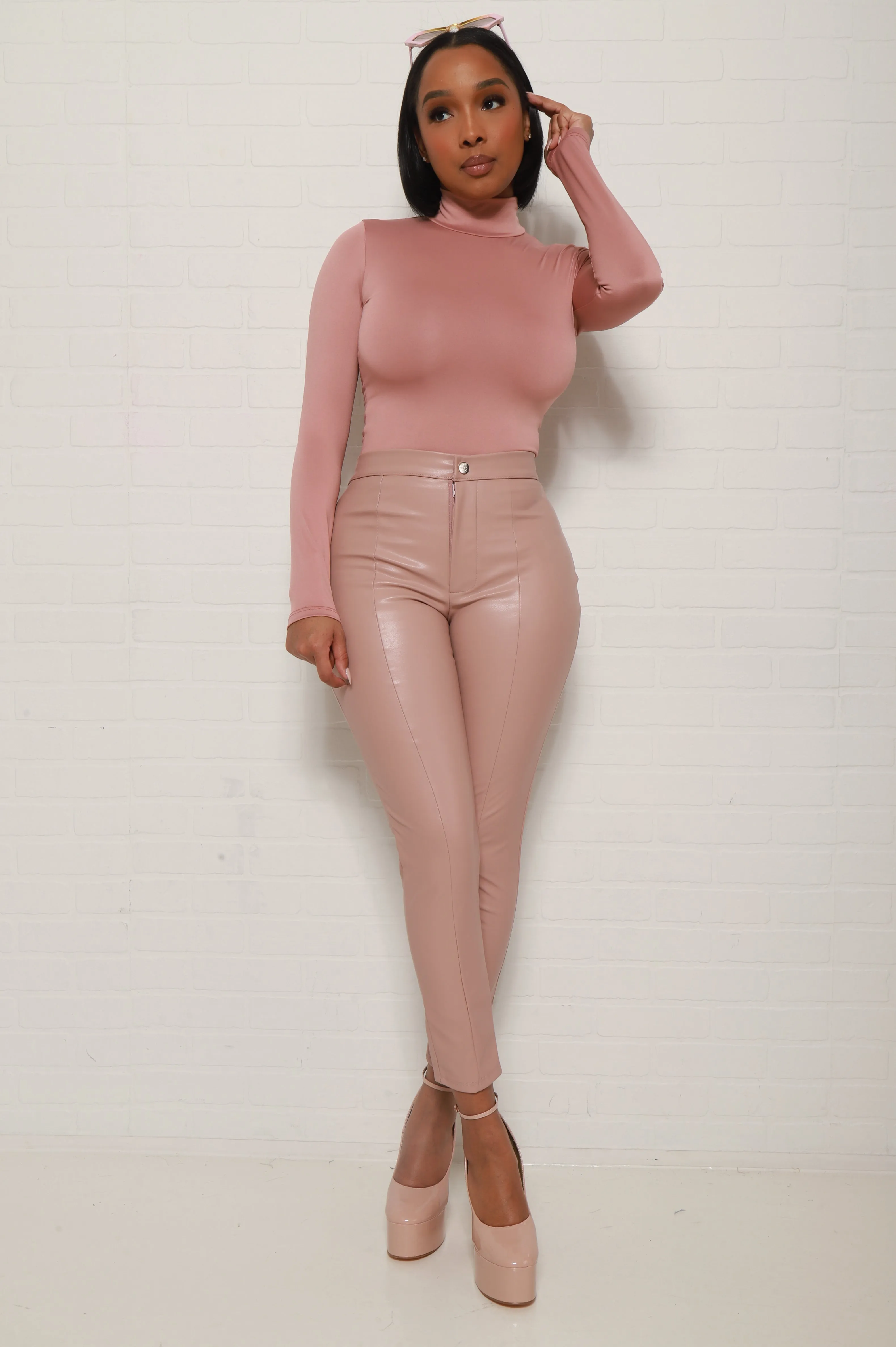 Better Now Long Sleeve Turtleneck Bodysuit - Light Mauve