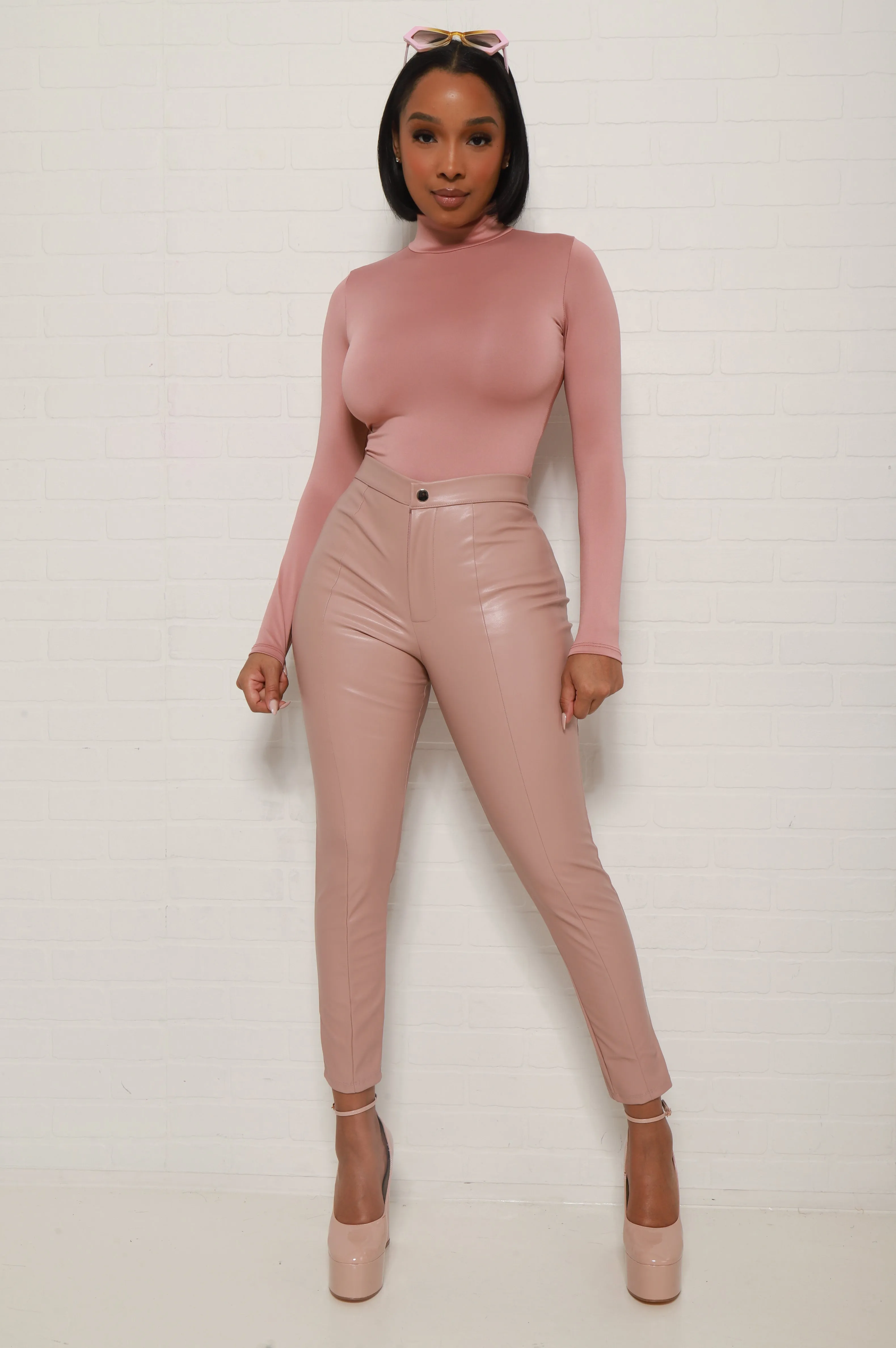 Better Now Long Sleeve Turtleneck Bodysuit - Light Mauve