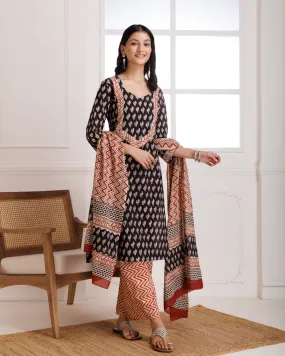 Black Bagru Hand printed Cotton suit set