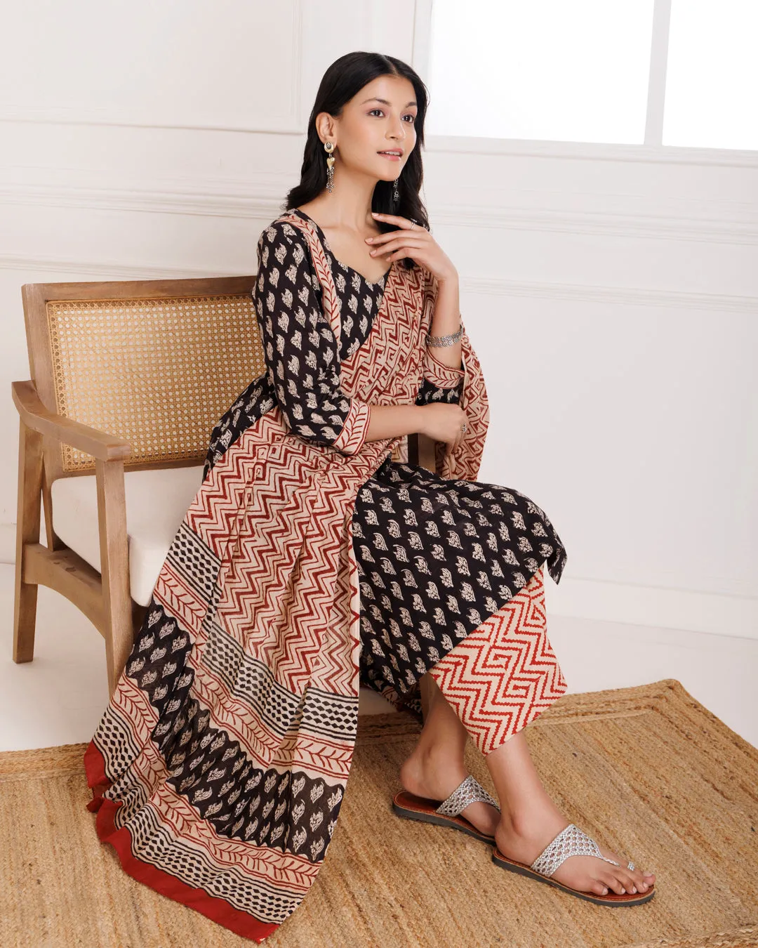 Black Bagru Hand printed Cotton suit set