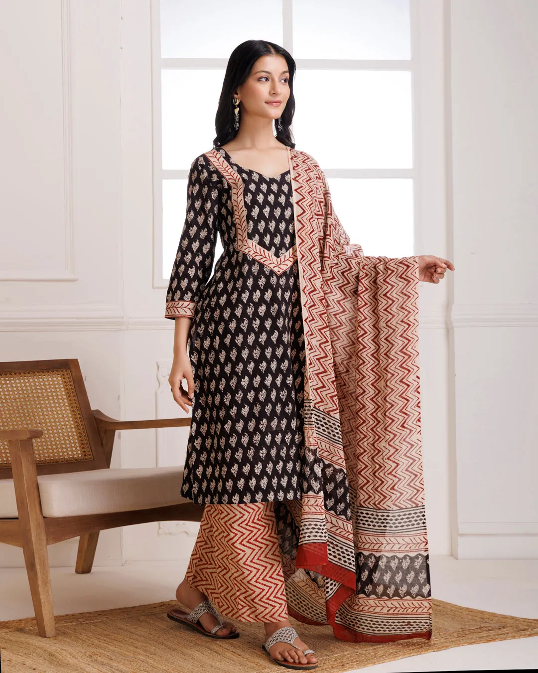 Black Bagru Hand printed Cotton suit set