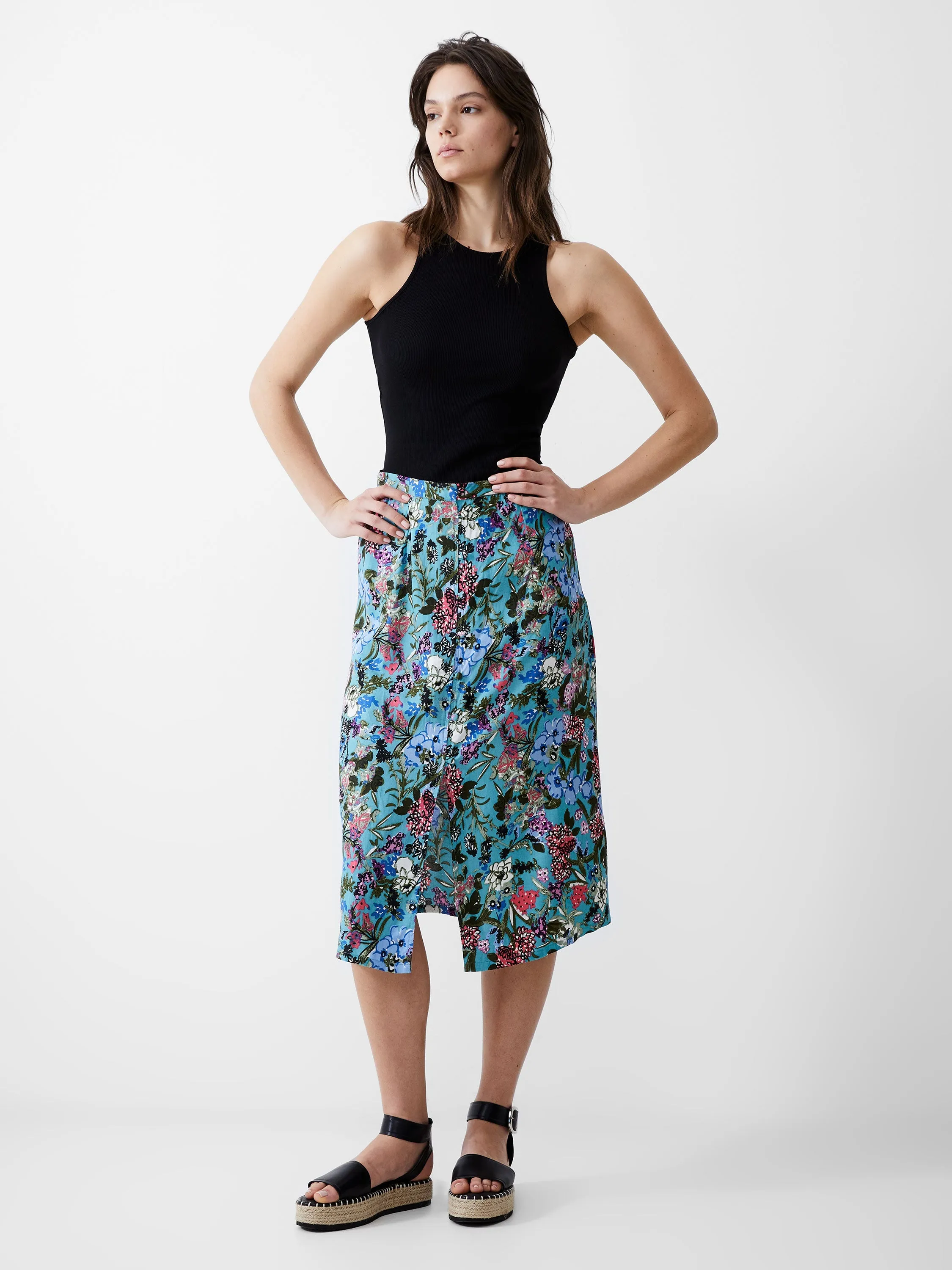 Blossom Drapey Button Midi Skirt