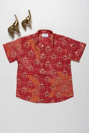 Boys Chanderi Casual Shirt – Designer Mandarin Collar Shirt for Kids