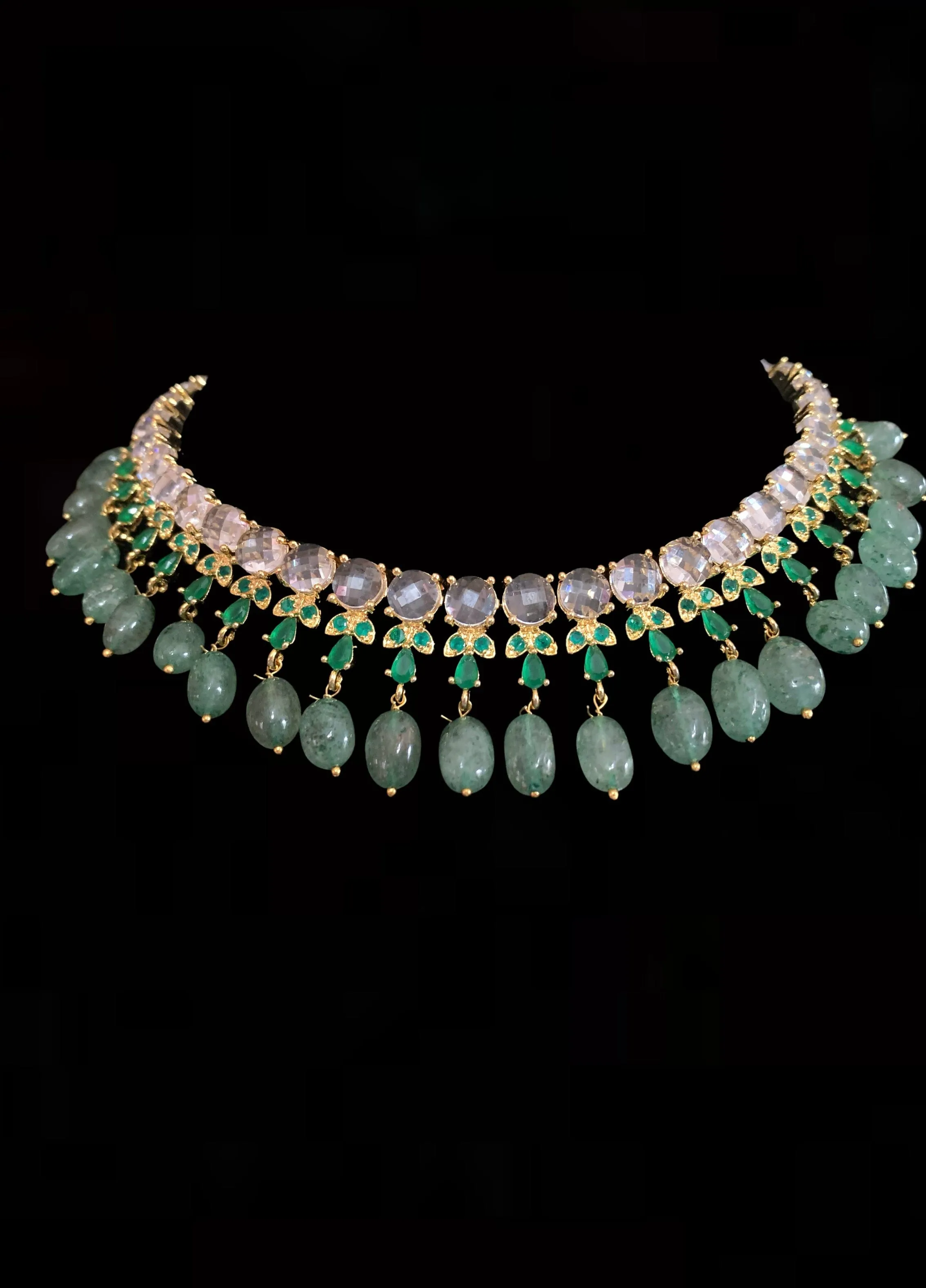 BRENA Hyderabadi necklace set in emerald  (SHIPS IN 4 WEEKS )