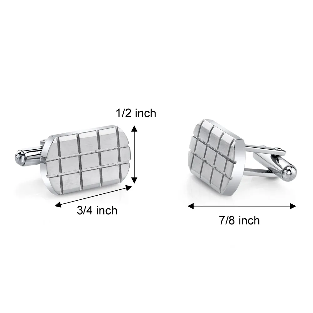 Brick Pattern Brushed Stainless Steel Cufflinks