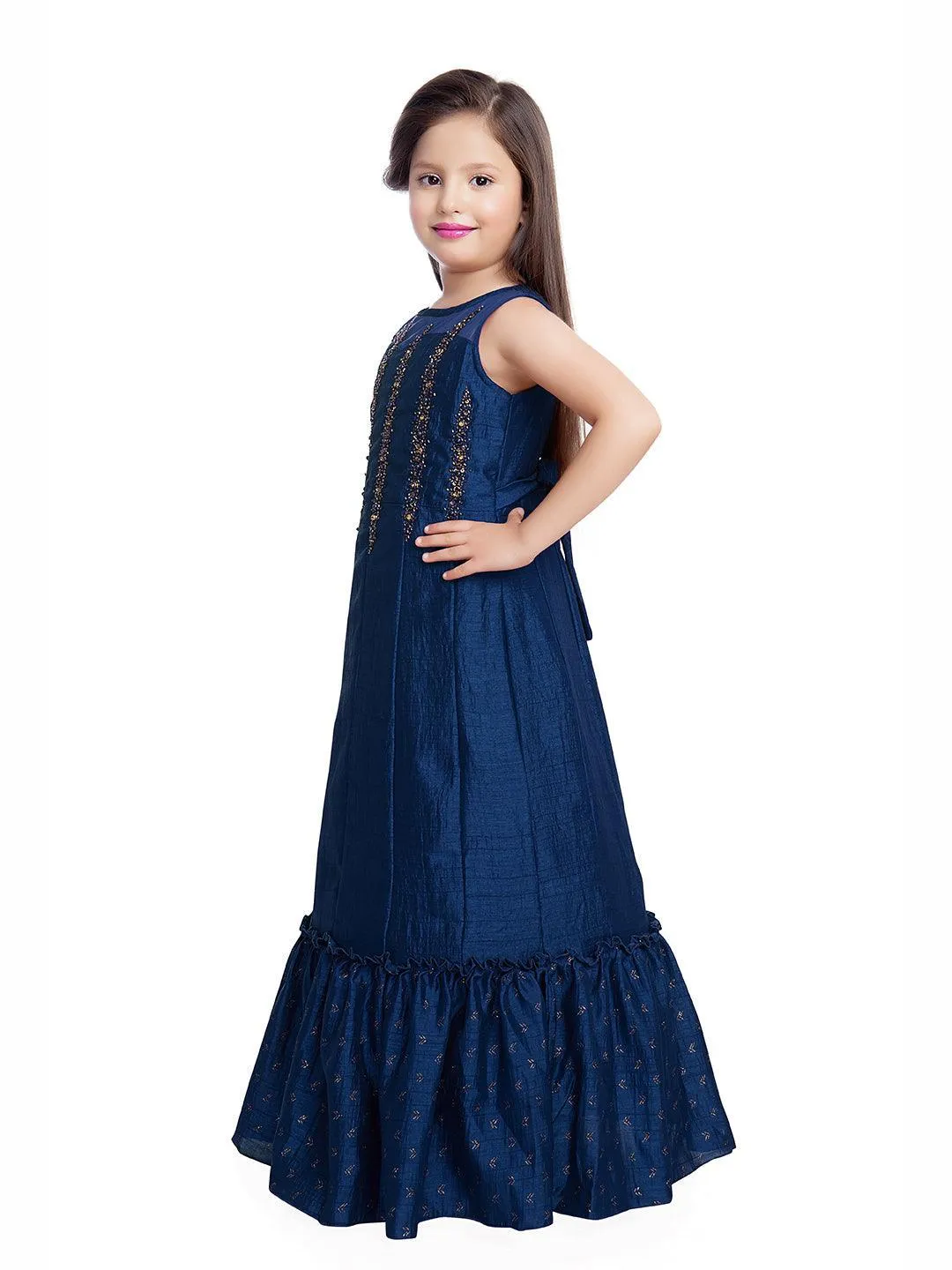 Burgundy Embellished Hand Work Ethnic Gown For Girls