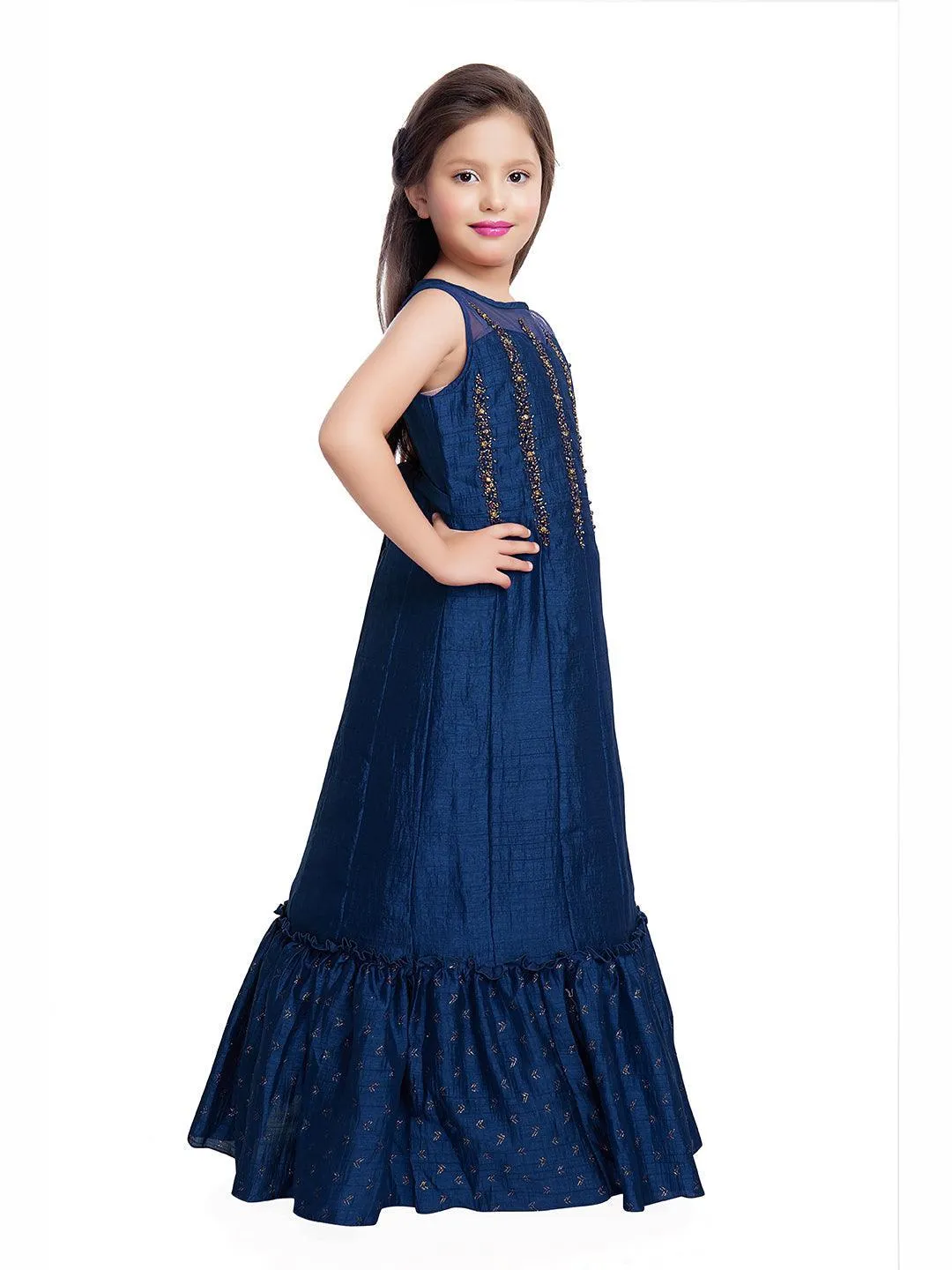 Burgundy Embellished Hand Work Ethnic Gown For Girls