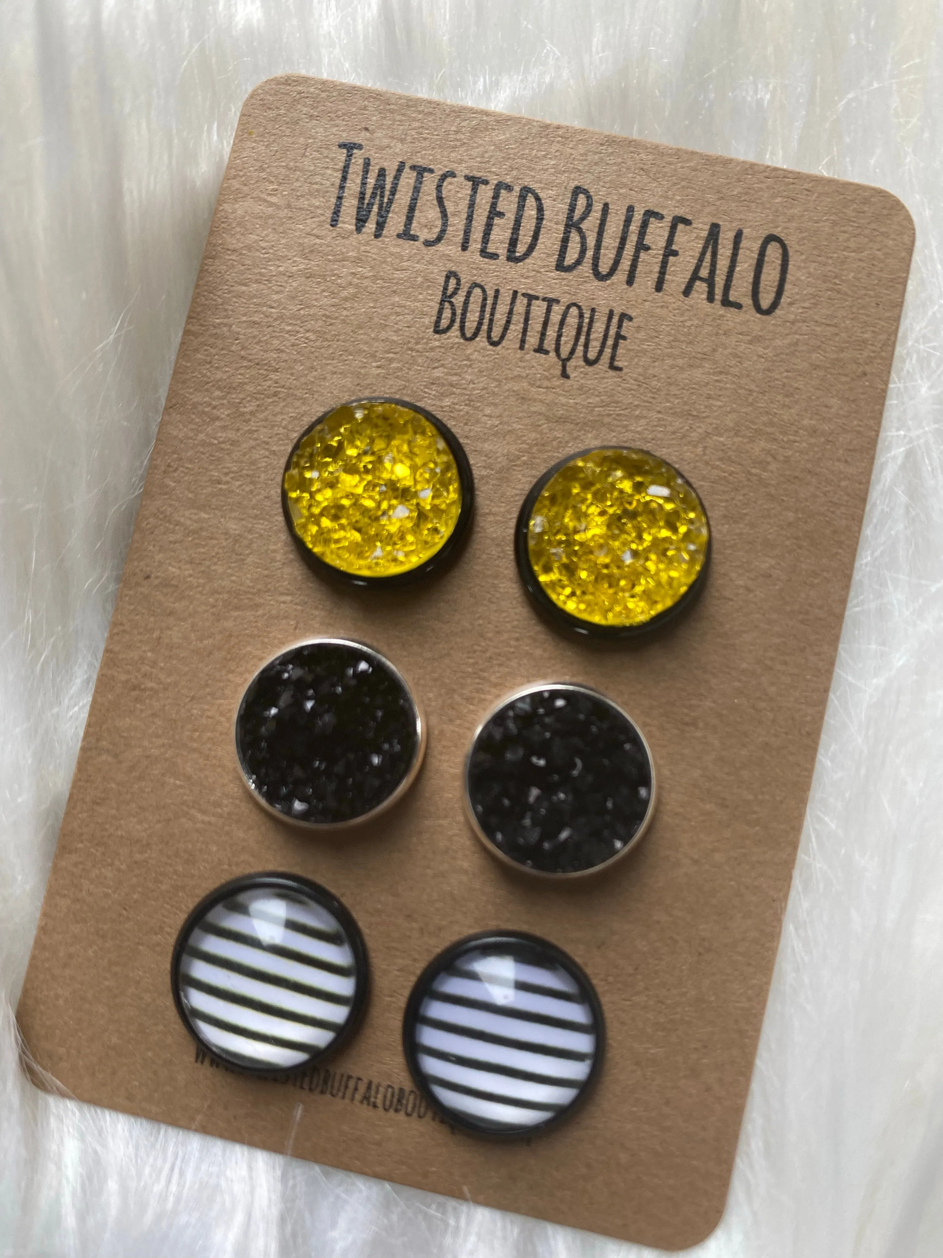 Buzz Buzz Buzz {ROUND} Druzy 12mm Earrings Set