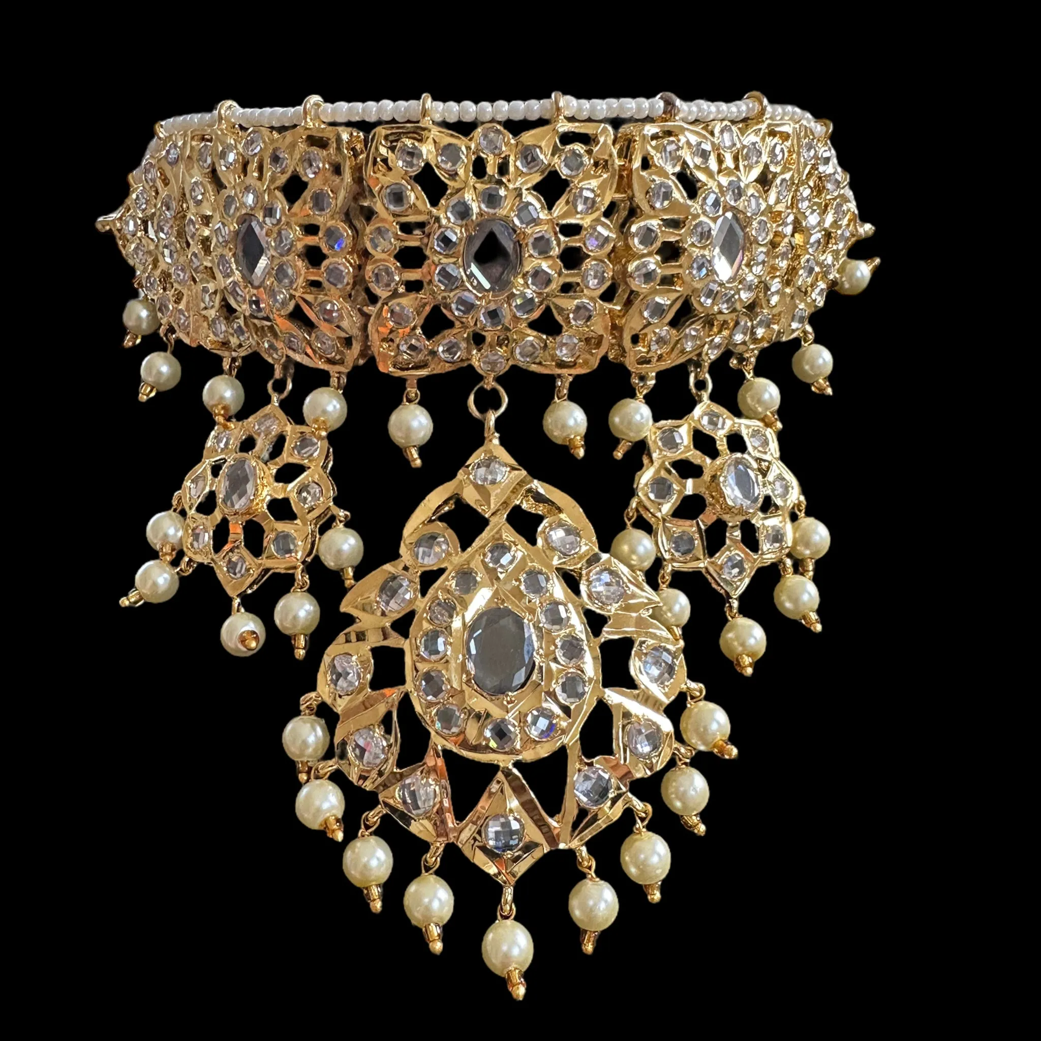 C294 Shahzeen choker set ( golden pearls ) ( SHIPS IN 2 WEEKS  )