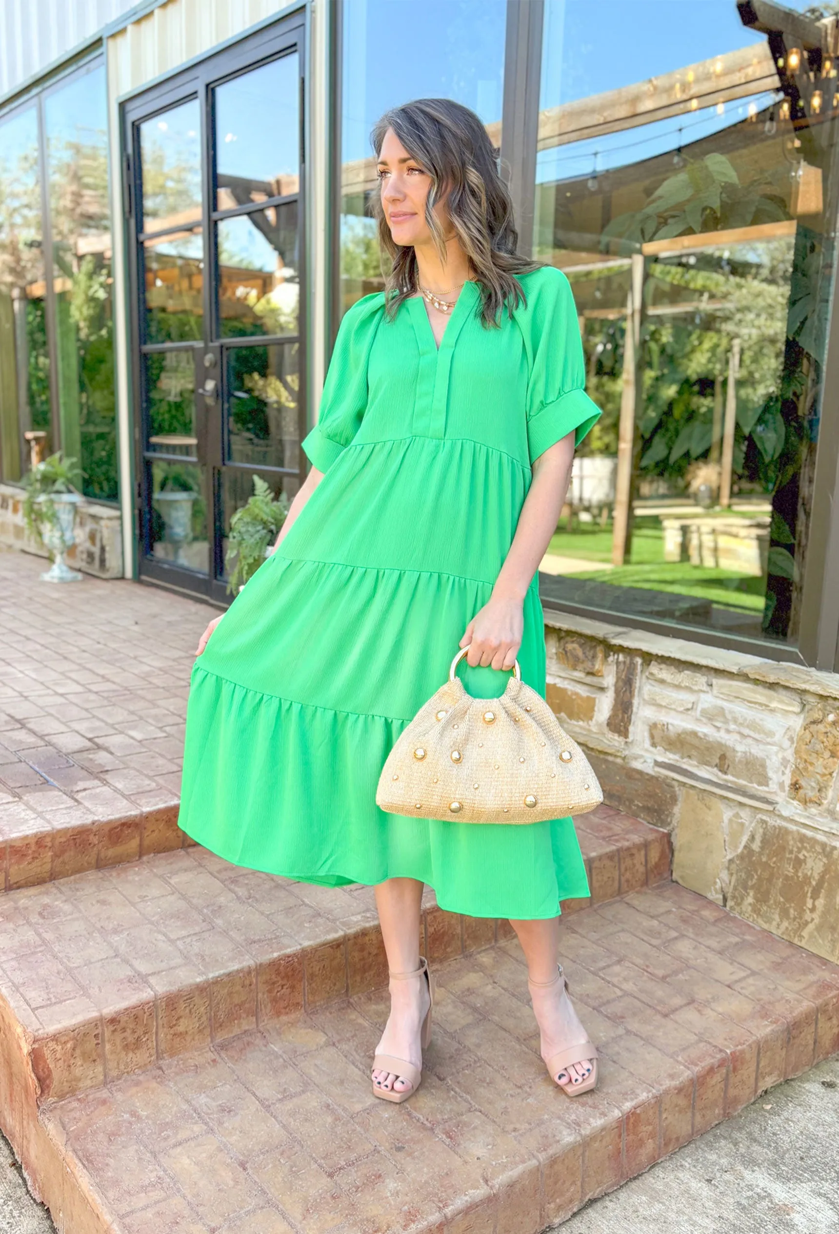 Caught Feelings Midi Dress in Green