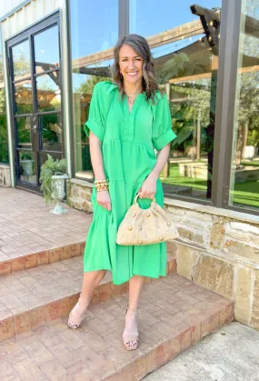 Caught Feelings Midi Dress in Green