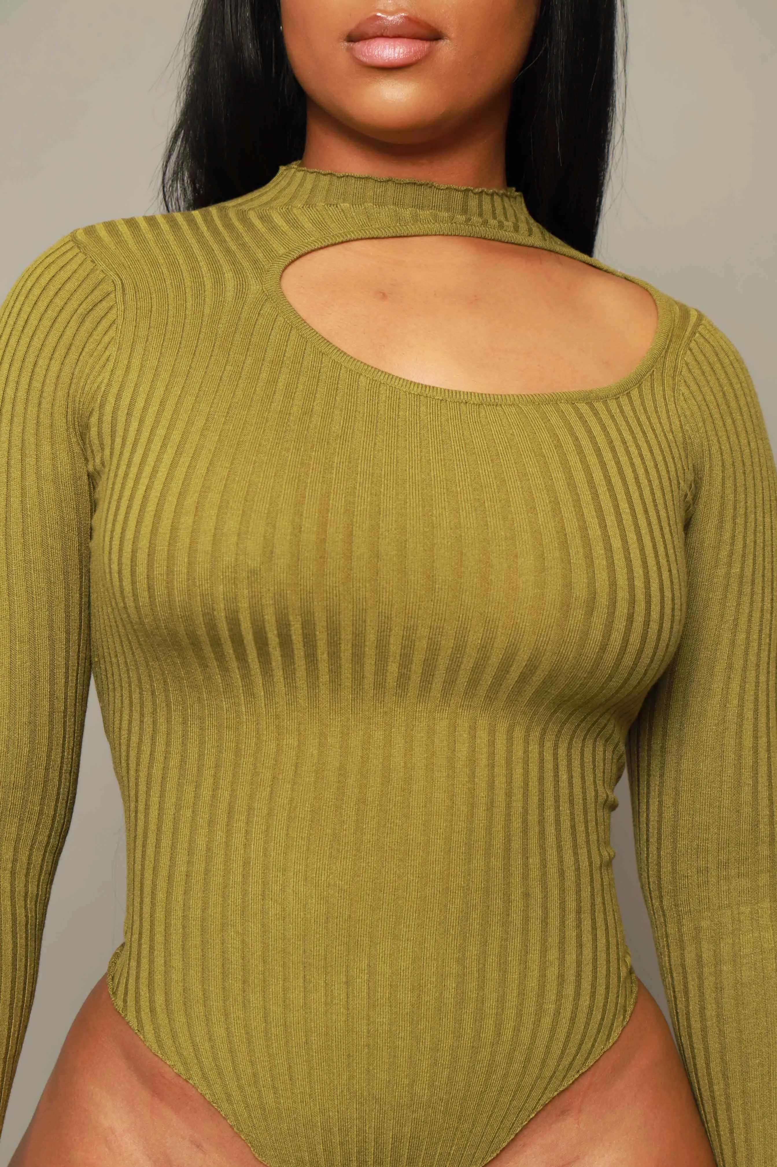 Chat Room Cut Out Turtleneck Knit Bodysuit - Olive