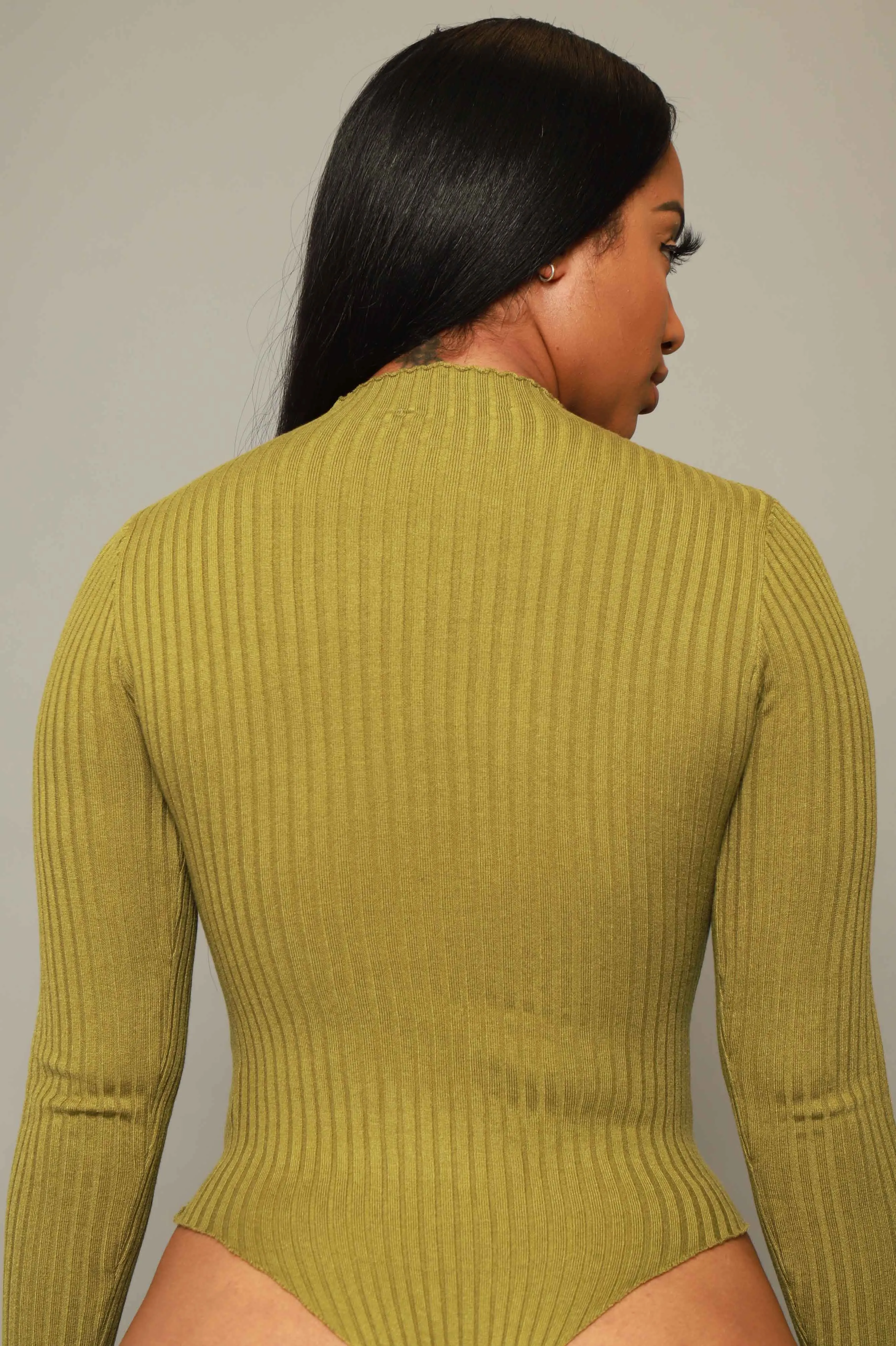 Chat Room Cut Out Turtleneck Knit Bodysuit - Olive