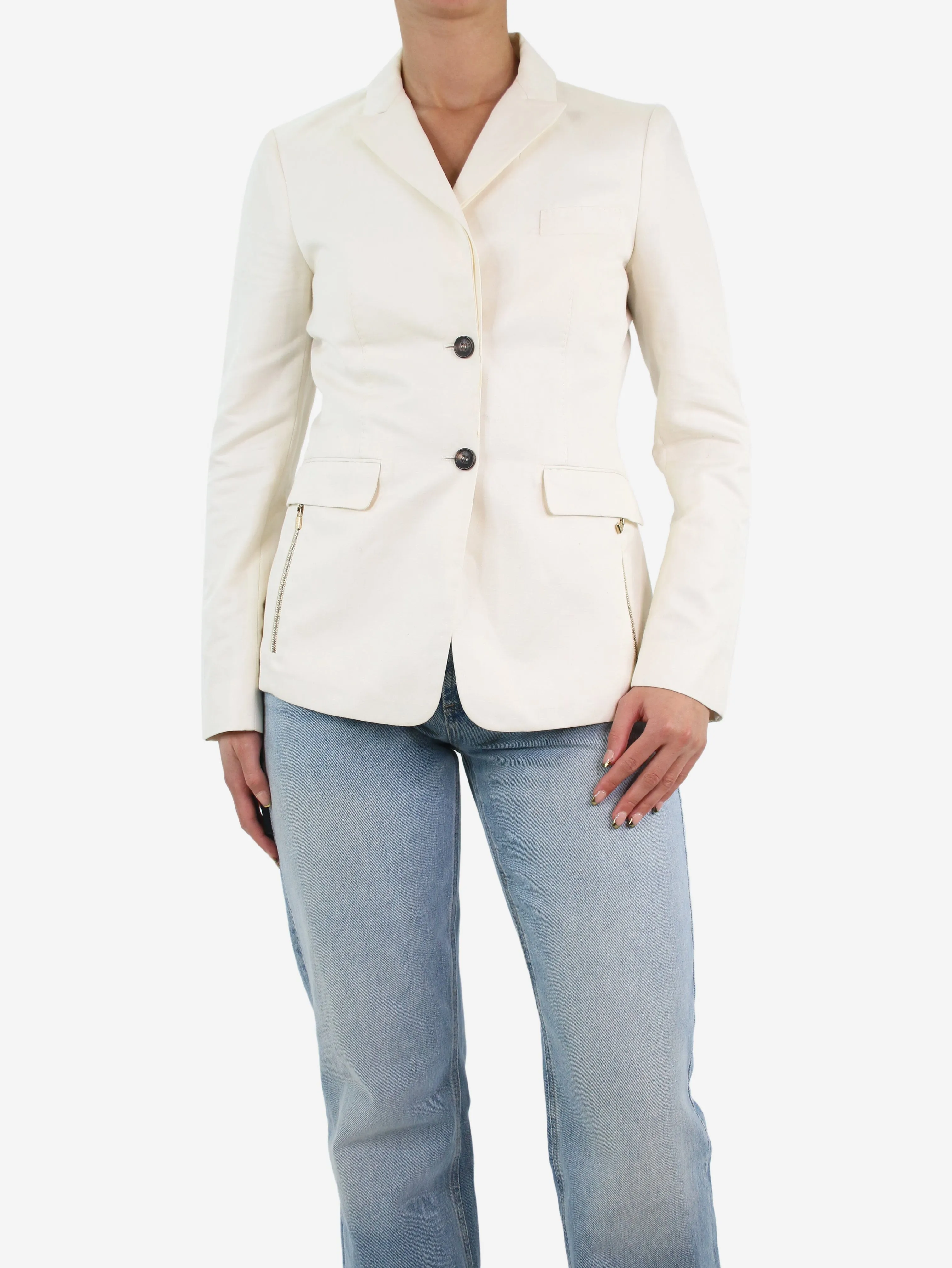 Cream linen-blend blazer - size UK 10