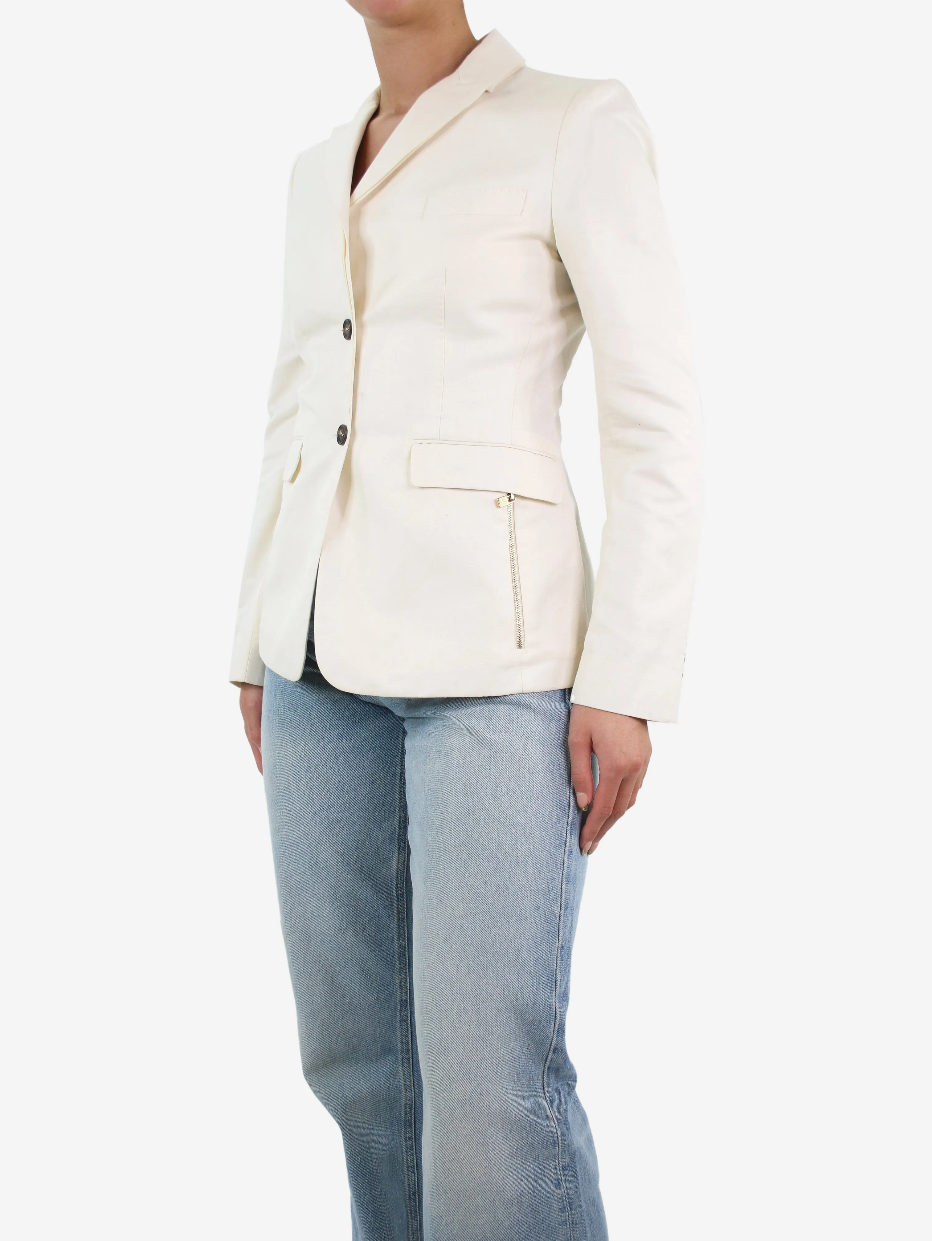 Cream linen-blend blazer - size UK 10