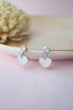 Dainty Mother-Of-Pearl Heart Sterling Silver Stud Earrings