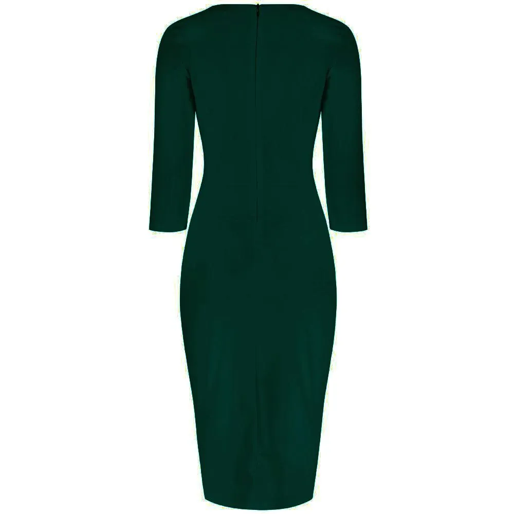 Dark Green 3/4 Sleeve Sweetheart Neckline Bodycon Wiggle Pencil Dress