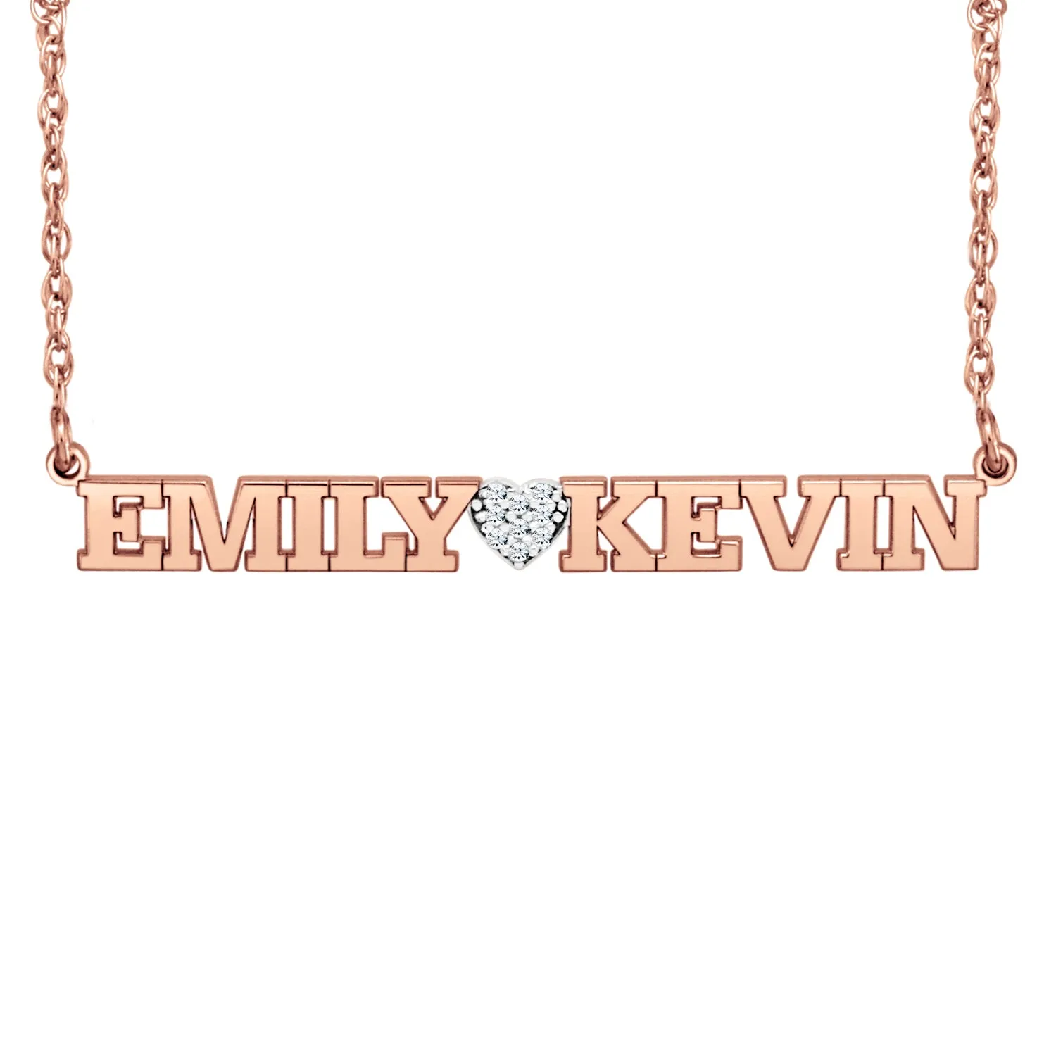 Diamond Heart Two Name Necklace