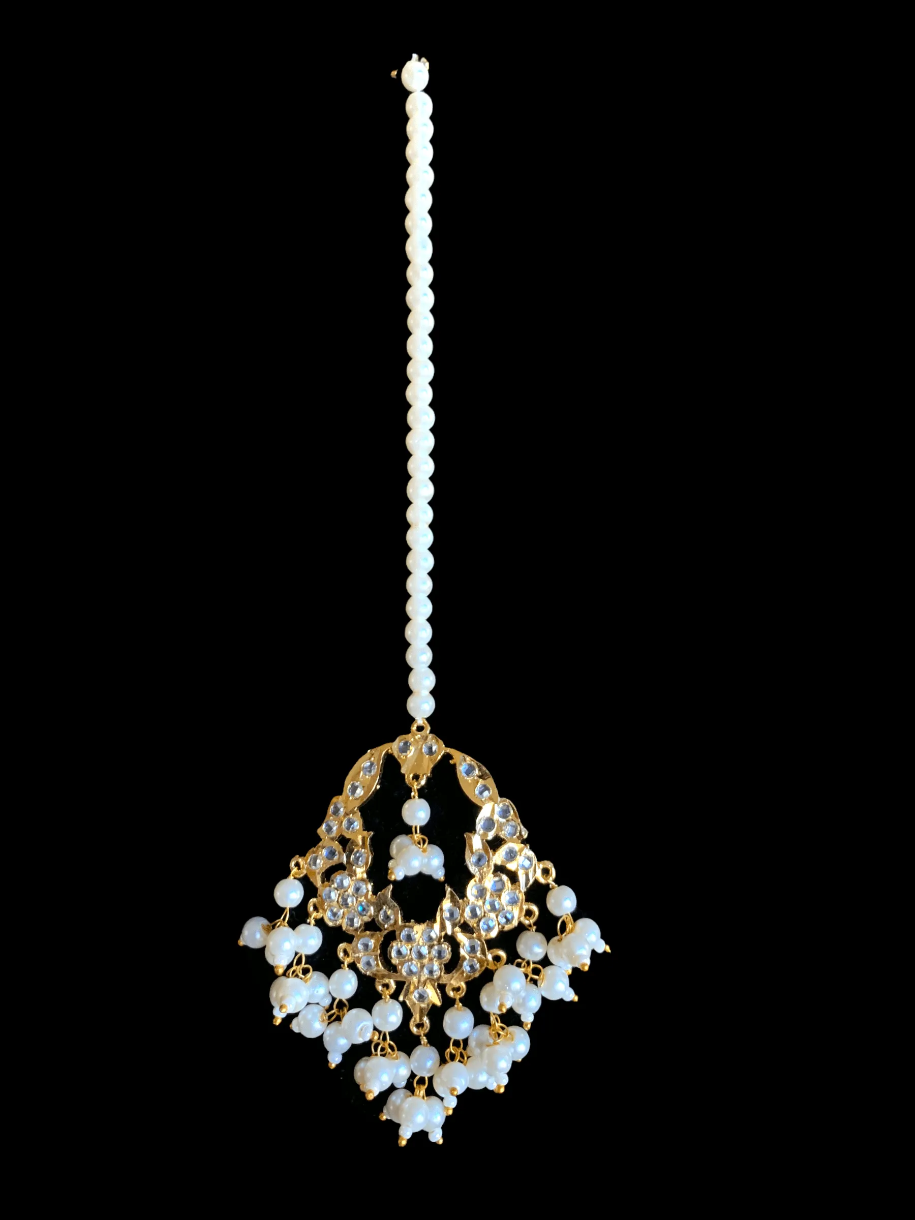 DJET21 Madhuri earrings tika set in pearls  ( READY TO SHIP )