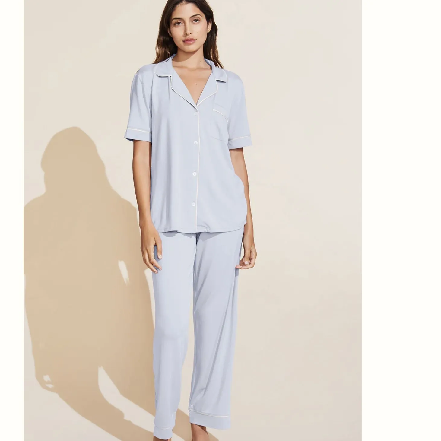 Eberjey Gisele Short Sleeve Pant PJ Set PJ1018 in Ice Blue/Ivory