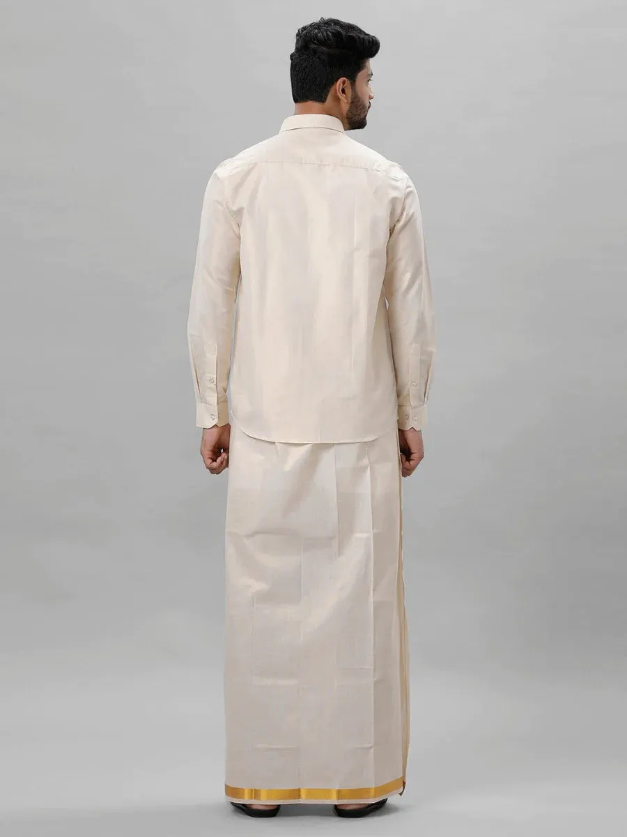 Elegent Tissue Zari Shirt With Golden Zari Dhoti Set