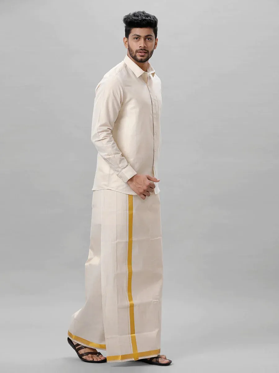 Elegent Tissue Zari Shirt With Golden Zari Dhoti Set