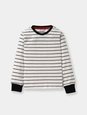 Full sleeve black line stripe pattern in white cuff t-shirt for baby