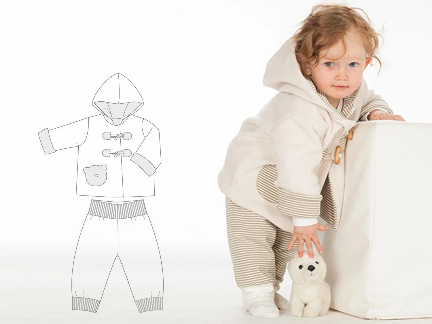 Girl Baby girls   boys duffle coat and pants sewing pattern pdf bundle. Hooded jacket and lined toddler pants BRIO   LUCCA by Patternforkids