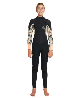 Girl's Bahia 4/3mm Steamer Chest Zip Wetsuit - Black Wild Papaya