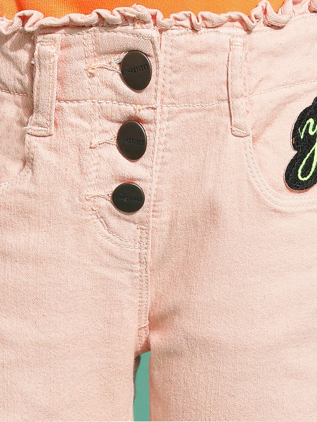 Girls Denim Peach Slim Fit Capri