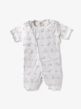 Half sleeve cute graphic in white jumpsuit for baby girls and boys