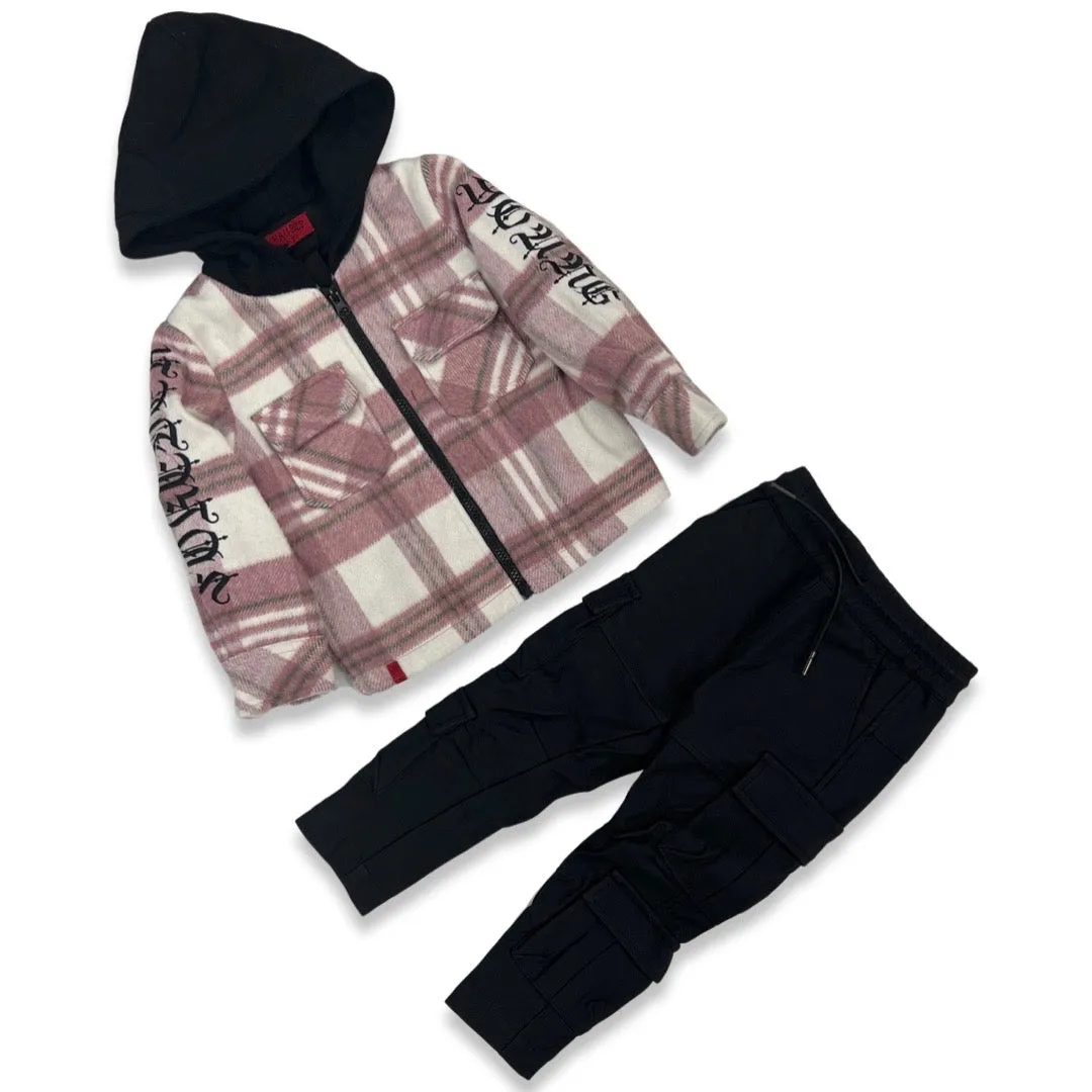 Haus Of Jr Kids Pink Flannel Zip Up & Jogger Set