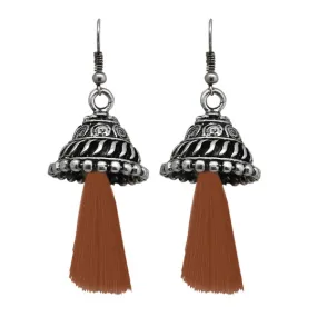 Jeweljunk Brown Thread Rhodium Plated Earrings