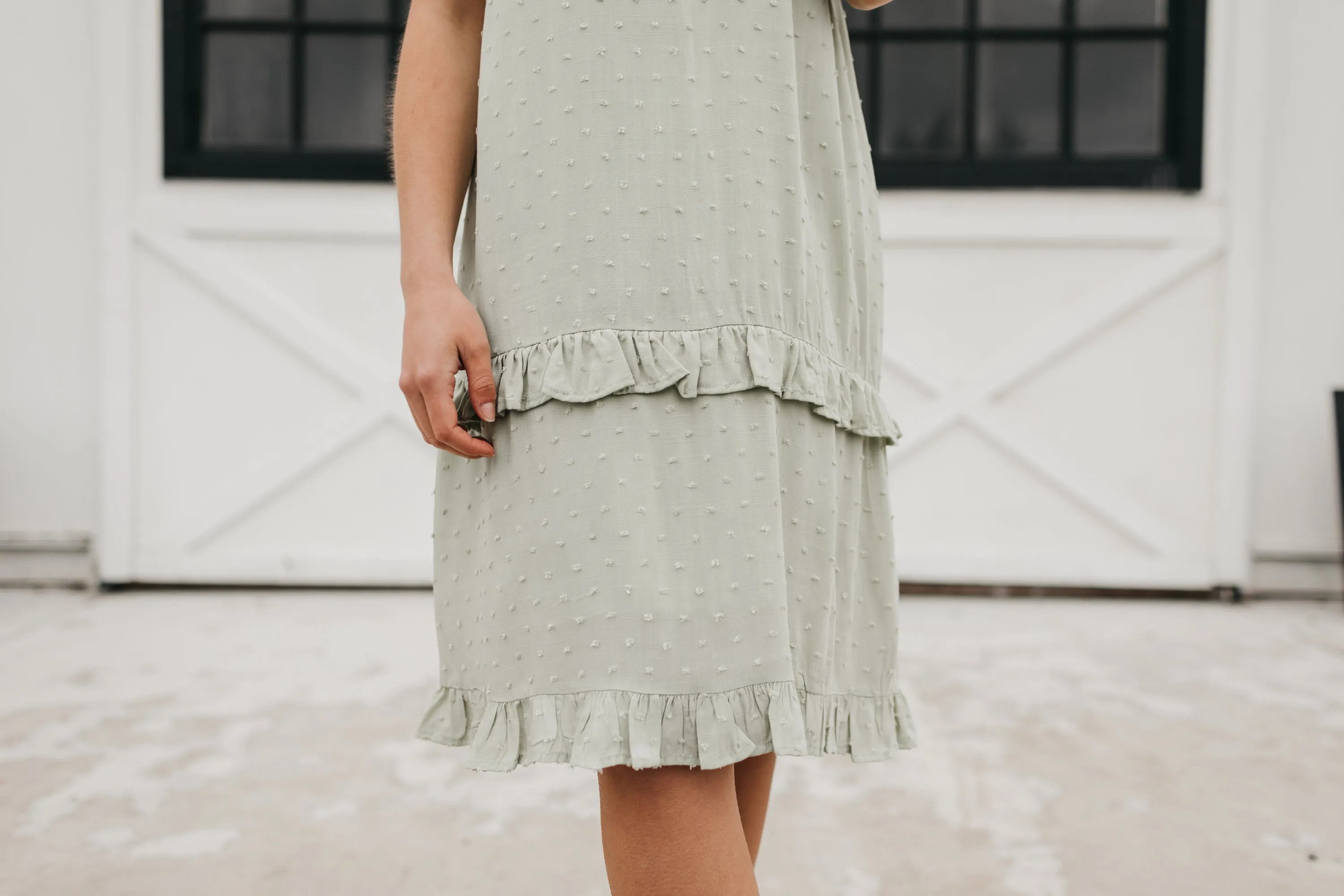 Kaylee Swiss Dot Flare Dress in Sage