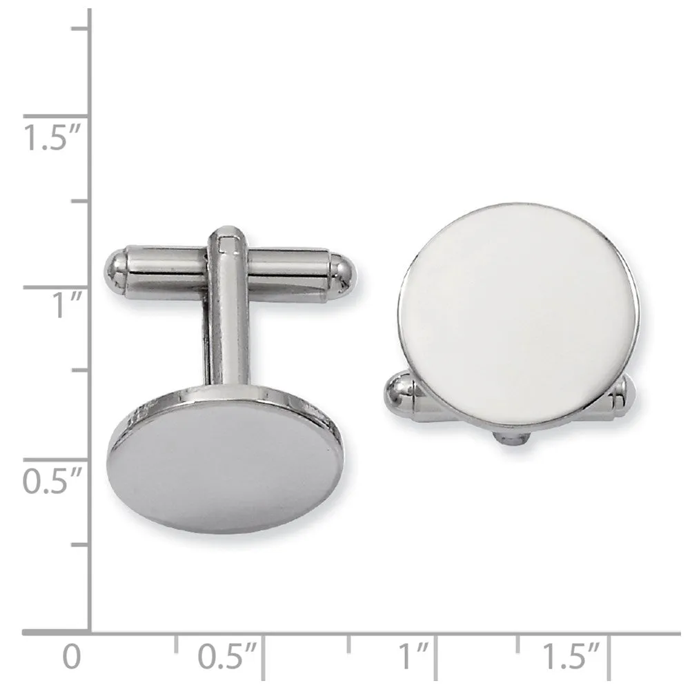 Kelly Waters Rhodium-plated Polished Round Engravable Cuff Links